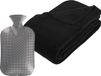 Atmosphera Groot Fleece deken/plaid Zwart 230 x 180 cm en warmwater kruik 2 liter
