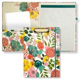 Steel Mill & Co Schattig klembord met navulbaar gelinieerd notitieblok en binnenvak, bloemenaktetas voor werk, tuinbloemen, crème