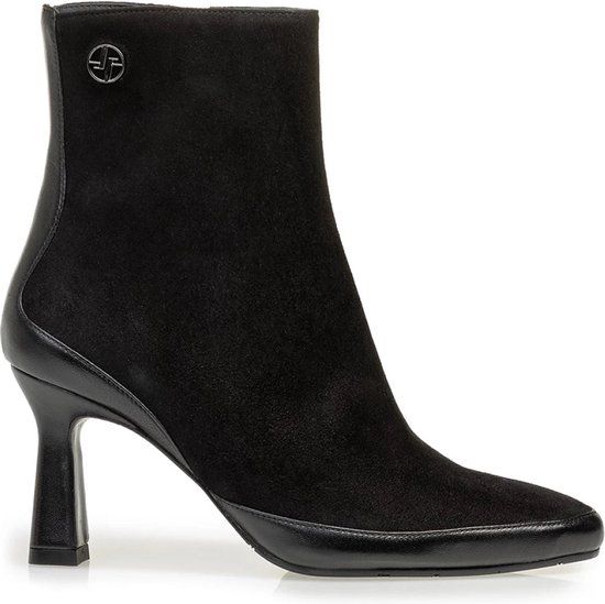 Floris van Bommel Saxi 01.03 Black Enkellaarzen Dames Suède Blokhak Glitter Puntige neus Ritssluiting 37.5