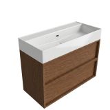 Saniclass Holz Frame Badkamermeubelset - 100x45x72cm - Legend keramische wastafel wit - 1 wasbak - 2 kraangaten - 2 lades - mat walnut pure (hout)