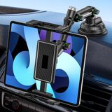 GlasFlength Tablethouder voor auto, voor dashboard, tablethouder, zuignap, geschikt voor 4,7-9,7 inch tablets en telefoons, 360 graden draaibaar, verstelbaar, iPad-houder voor auto, kantoor (zwart)