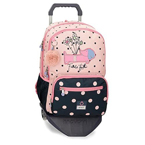 Enso Friends Together schoolrugzak dubbel vak met trolley roze 32 x 44 x 17 cm polyester 23,94 l, Violeta, Schoolrugzak met dubbel vak en trolley