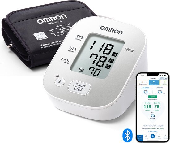 OMRON X2 Smart PLUS Bloeddrukmeter Bovenarm- Blood Pressure Monitor met Hartslagmeter – Onregelmatige Hartslag - Klinisch Gevalideerd - met Mobiele App - 22 tot 42 cm Manchet