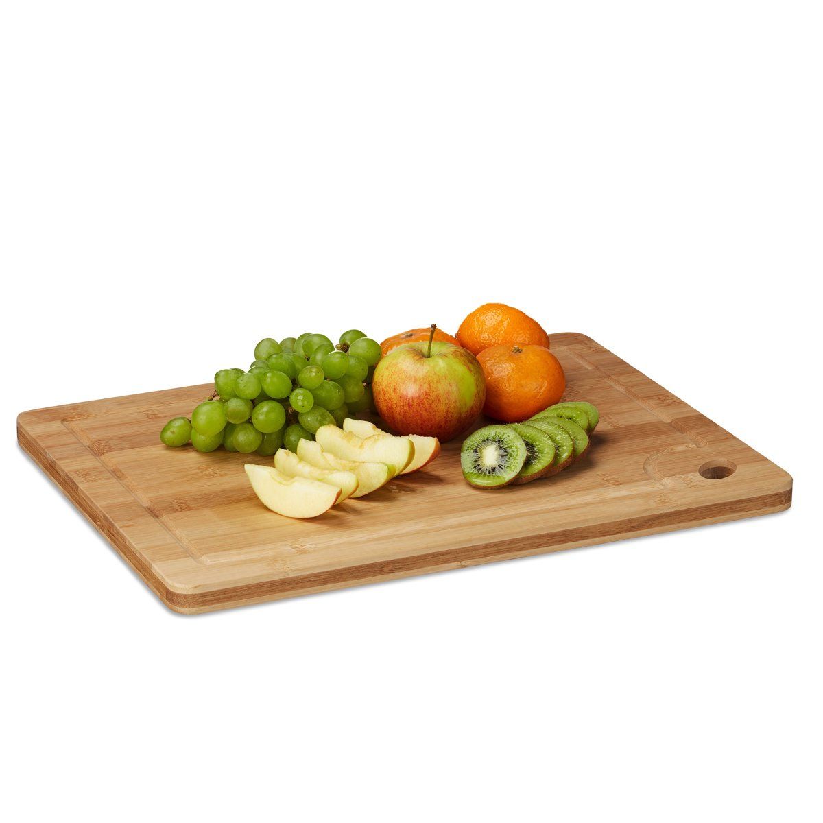 Relaxdays snijplank bamboe, massief, keukenplank, broodplank, handgreep saprand