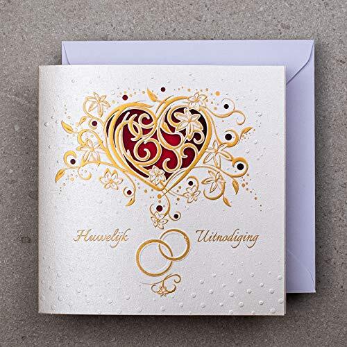 Art Nuvo WEDDING INVITATIONS CARDS - 20 stuks, 135x135 mm, WITH PRINTABLE INNERS EN VELOPES VOOR WEDDING - GOUD FOILED DESIGN ONDER WATERCOLOR PAPER