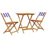 vidaXL 3-delige Bistroset Blauw en Wit Stof en Massief Hout