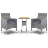 vidaXL 3-delige Tuinset Poly Rattan Grijs