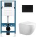 Adema Salina 2.0 Toiletset - 48.5x36x32cm - diepspoel - spoelrandloos - QeramiQ inbouwreservoir - softclose - quickrelease - toiletzitting - mat zwarte metalen - bedieningsplaat - ronde knoppen - wit