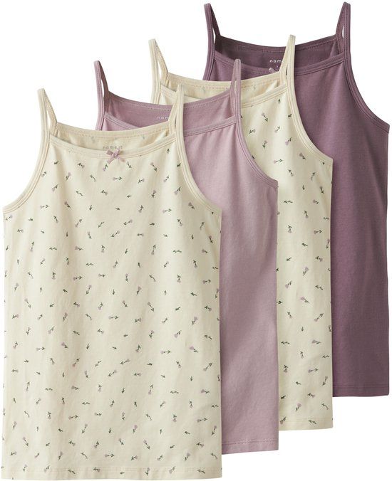Name it 4-pak meisjes hemdjes - Buttercream - Multipack katoenen onderhemden kinderen - 110