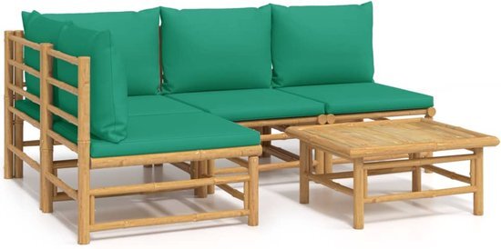 vidaXL 5-delige Loungeset met kussens bamboe groen