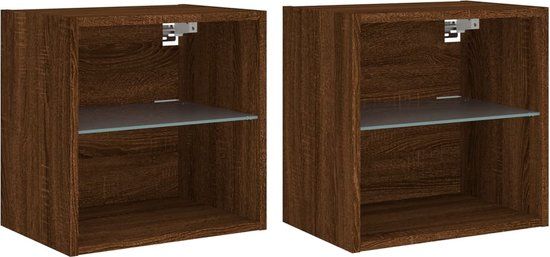 vidaXL Nachtkastjes met LED's 2 stuks wandgemonteerd bruin eikenkleur