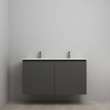 On-Line Meuble bas - 120 cm - Kit - 2 portes sans poignée - Lavabo en porcelaine - 2 trous de robinet - Noir mat