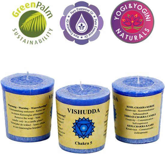 Greenpalm Geurkaarsje votief 5e chakra 4.5x4 cm