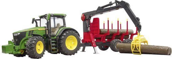 Bruder John Deere 7R 350 Tractor met Aanhanger en 4 Boomstammen