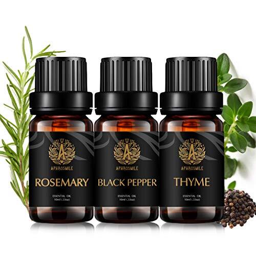 Aphrosmile 100% pure rozemarijn, etherische olieset voor het maken van kaarsen, 3 x 10 ml aromatherapie, zwarte peper-etherische olie kit voor massage, therapeutische kwaliteit tijm etherische oliën set voor diffuser