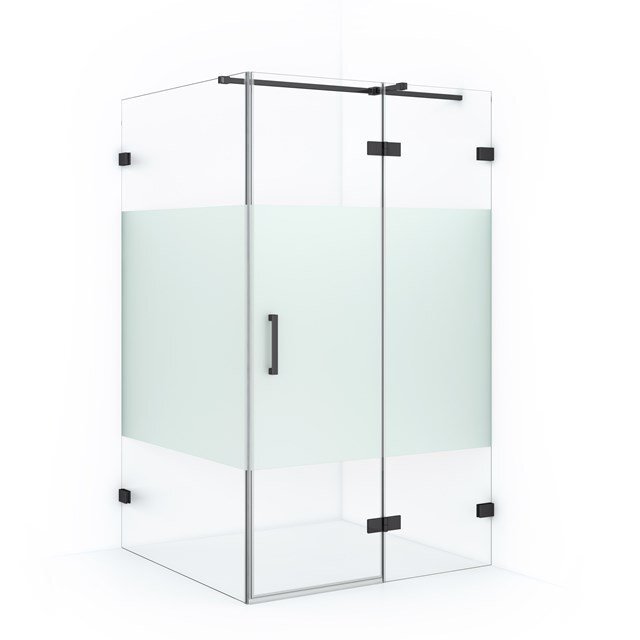 Maxaro Douchecabine Diamond 110x110cm 8mm Helder Veiligheidsglas met Matte Strook Zwart Chroom