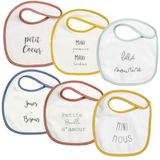 Trois Kilos Sept - Set van 6 slabbetjes voor geboorte, zachte woorden, zachte spons, 18 x 21 cm, gemengd, kleurrijke strepen, klittenbandsluiting, vanaf de geboorte