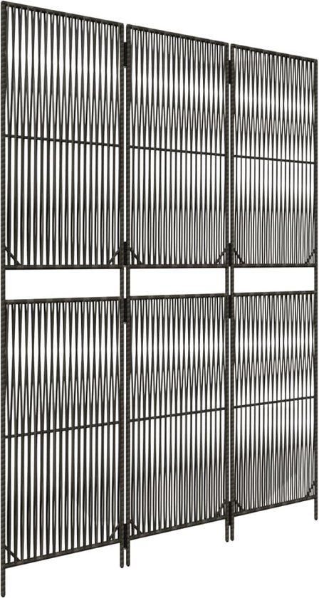 vidaXL - Kamerscherm - 3 panelen - Poly rattan - Grijs