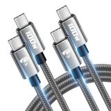 2 USB-C-naar-USB-C-kabel, 2 stuks, 2 m + 2 m, 100 W, PD snellaadkabel, nylon