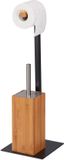Merkloos Toiletbutler van bamboe en metaal 60 x 20 x 20 cm naturel-zwart met wc rolhouder en toiletborstelhouder