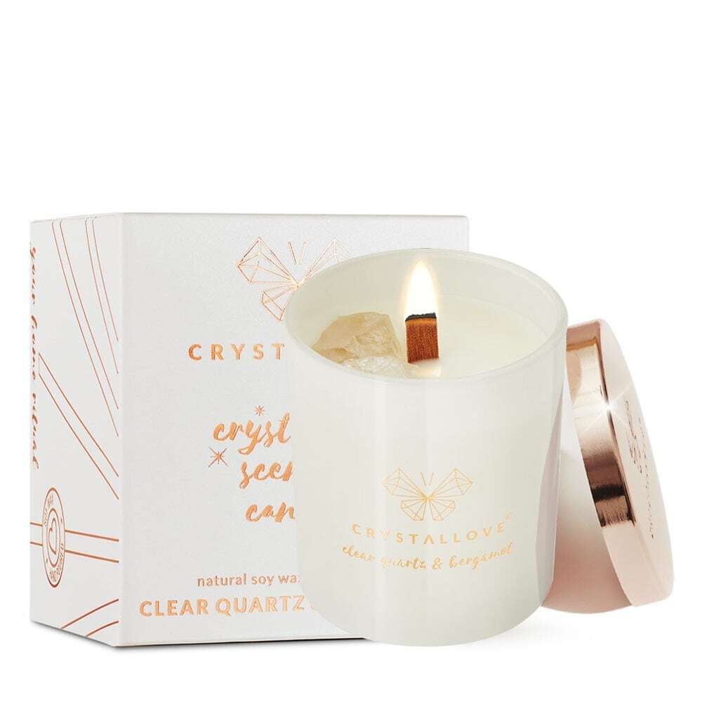 Crystallove Clear quartz soy candle & bergamot