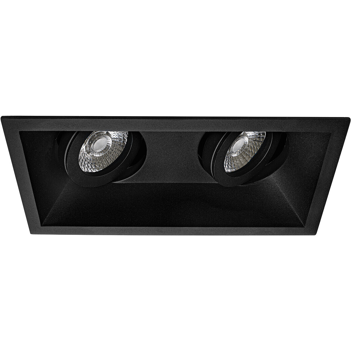 BES LED Spot Armatuur GU10 - Pragmi Zano Pro - Inbouw Rechthoek Dubbel - Mat Zwart - Aluminium - Kantelbaar - 185x93mm