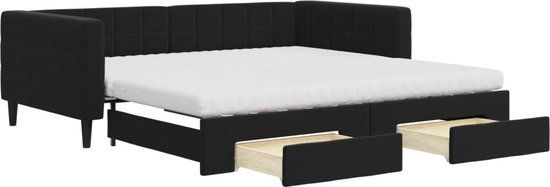 vidaXL Slaapbank met onderschuifbed en lades 100x200 cm fluweel zwart