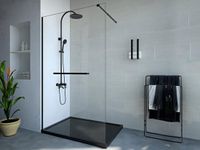 Shower & Design Inloopdouchescherm met handdoekhouder - 120 x 200 cm - Mat zwart - Gehard glas - KRISTEN L