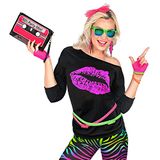 Widmann - Jaren 80 & 90 Kostuum - 80s Shirt Big Kiss Vrouw - Zwart - L/XL