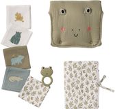 Vertbaudet 8-delige kraamcadeauset: 1 rammelaar, 1 aankleedkussen, 5 doekjes, 1 etui