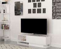 Hanah Home Moderne witte tv-standaard, 120 cm, 100% melamine gecoat, 18 mm dik, wandmontage, meerdere planken, stijlvol en functioneel design