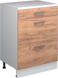 Vicco Keukenkast voor schuine wand R-Line, Goudkleurig Eiken, 60 cm zonder schuine kant met 3 lades
