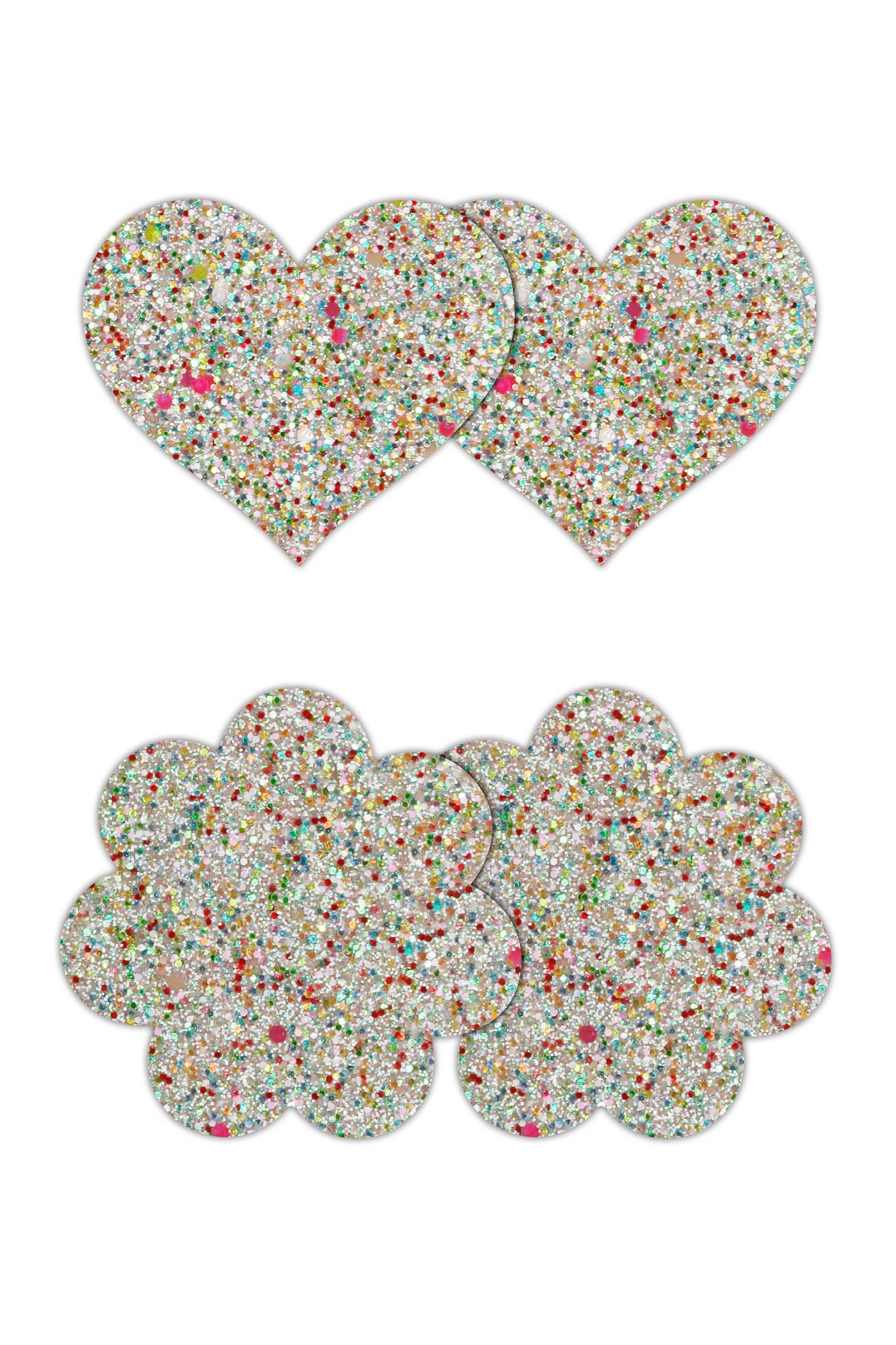 Pretty Pasties - 2-paar tepelstickers hart/bloem - Glow in the dark
