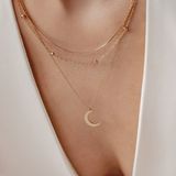 Hey Happiness Laagjes Maan Ketting Set – Set van 2 Halskettingen Dames – Roestvrij Staal 18K Verguld – Verstelbaar – Goud