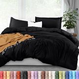 Utopia Dekbedovertrek queensize - 1 dekbedovertrek met 2 kussenslopen - 3-delig beddengoed met ritssluiting - zacht geborsteld microvezel, 229 x 229 cm (queensize, zwart)