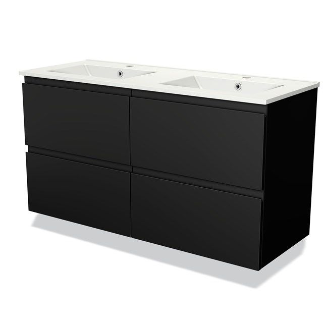 Maxaro Badkamermeubel 120cm Modulo Mat Zwart 4 Lades Greeploos Wastafel Keramiek