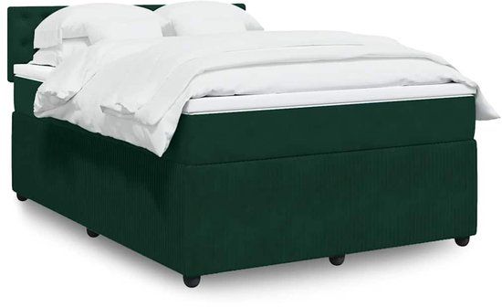 vidaXL Boxspring met matras fluweel donkergroen 140x190 cm