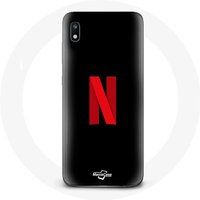 Maniacase Hoesje voor Samsung Galaxy A10 Netflix Logo rood zwarte achtergrond