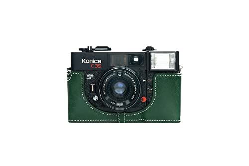 TP Original Handgemaakte Echt Lederen Half Camera Case Tas Cover voor Konica C35 EF - Groen