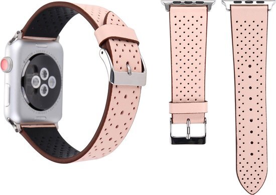 By Qubix Apple watch bandje leer van - 42mm / 44mm - Roze leer - Universeel - Geschikt voor alle 42mm / 44mm apple watch series en Nike+ - leren apple watch bandje - Hoge kwaliteit