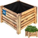KOTARBAU® Houten Plantenbak, Kiefernhout, 38 x 38 x 30 cm, Rustiek, Houten Bloembak, Plantenbak voor Buiten, met Vlies, voor Tuin, Terras, Balkon