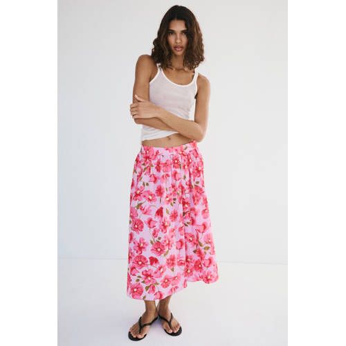 Mango Gebloemde Midi Rok - Roze