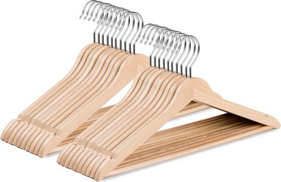 Wicotex Houten Kledinghangers - Set van 20 - Met Rok Inkepingen en Broekspijpen - Naturel