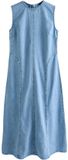Next Dames Naadloze Mouwloze Denim Maxi-jurk Lichtblauw