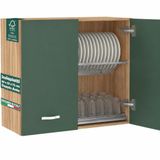 Shally Dogan Hangkast met afdruipbak voor de keuken, wandkast van robuust hout, hangkast met twee deuren en twee planken, afmetingen 80 x 32 x 72 H cm (groen)