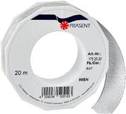 PRÄSENT C.E. Pattberg Wenen Cadeaulint, zilver, 20 m cadeaulint om in te pakken, 25 mm breed, accessoires voor decoreren en knutselen, decoratielint voor geschenken