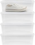Plasticforte schoenen opslagbox met deksel - 4x - 5 Liter - 33 x 19 x 10 cm - transparant - kunststof - shoesbox