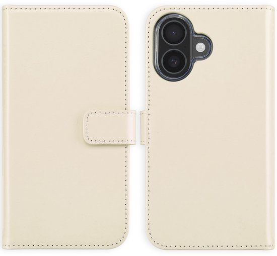 Selencia Echt Leren Bookcase voor de Apple iPhone 16 - Greige