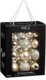 Mica Decorations Boules de Noël - 26 Pièces - Décorations de Noël pour le Sapin de Noël - Ornements Brillants et à Paillettes - Étoile et Boules de Différentes Tailles - Ø7 cm - Crème