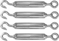 AMIG Spanschroeven/draadspanner met haak/oog - 4x - 11cm - 316L RVS - 120kg - M6 schroefdraad